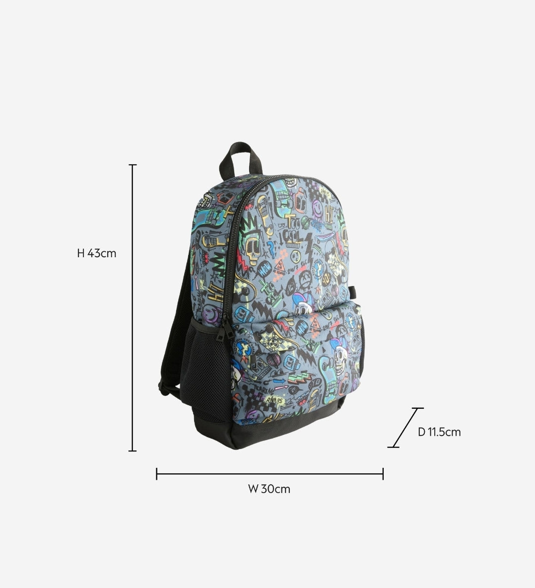 Grey Doodle Print Backpack.        16 inches