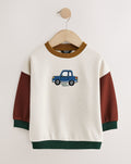 Colourblock Car Printed Crew Neck Sweat Top