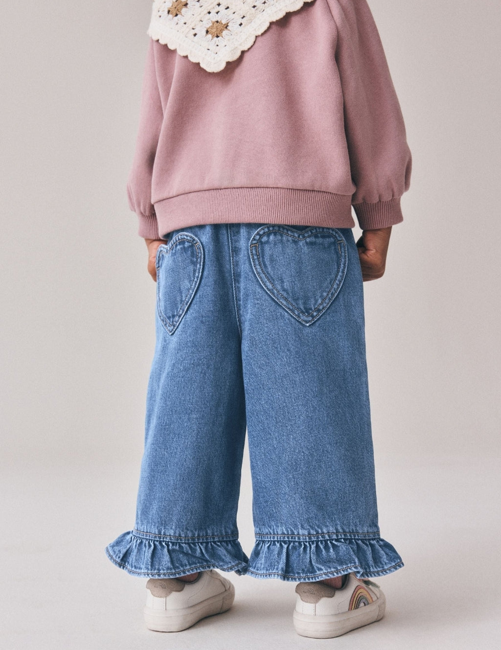 Denim Frill Hem Wide Leg Jeans