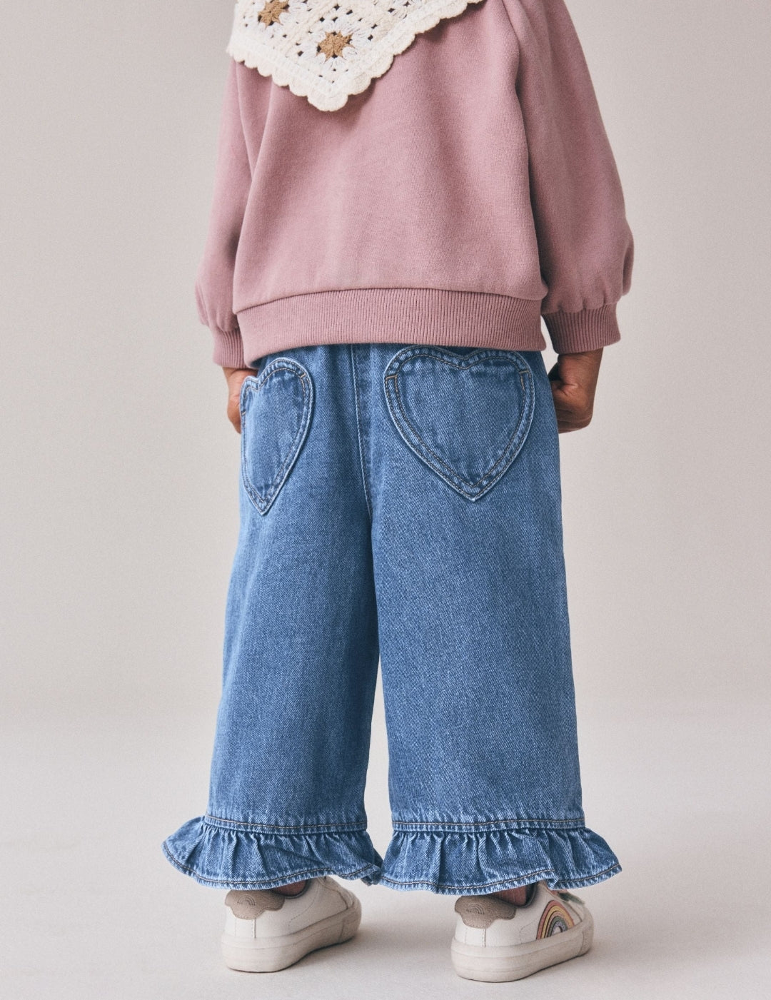 Denim Frill Hem Wide Leg Jeans