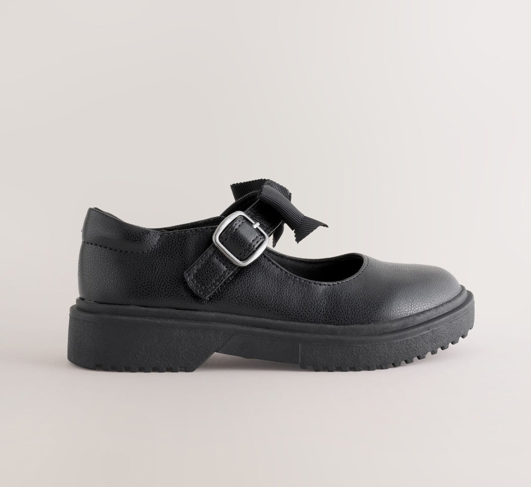 Black Matt Standard Fit (F) Bow Chunky Mary Jane School Shoes