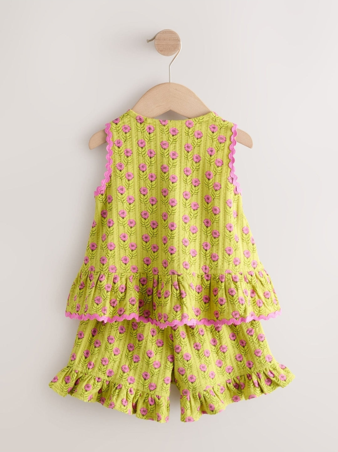 Green/Pink Flower Peplum Vest and Shorts