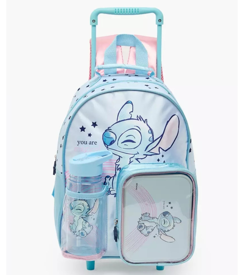 Disney Stitch Print 3-Piece School Trolley Bag Set 14 inches