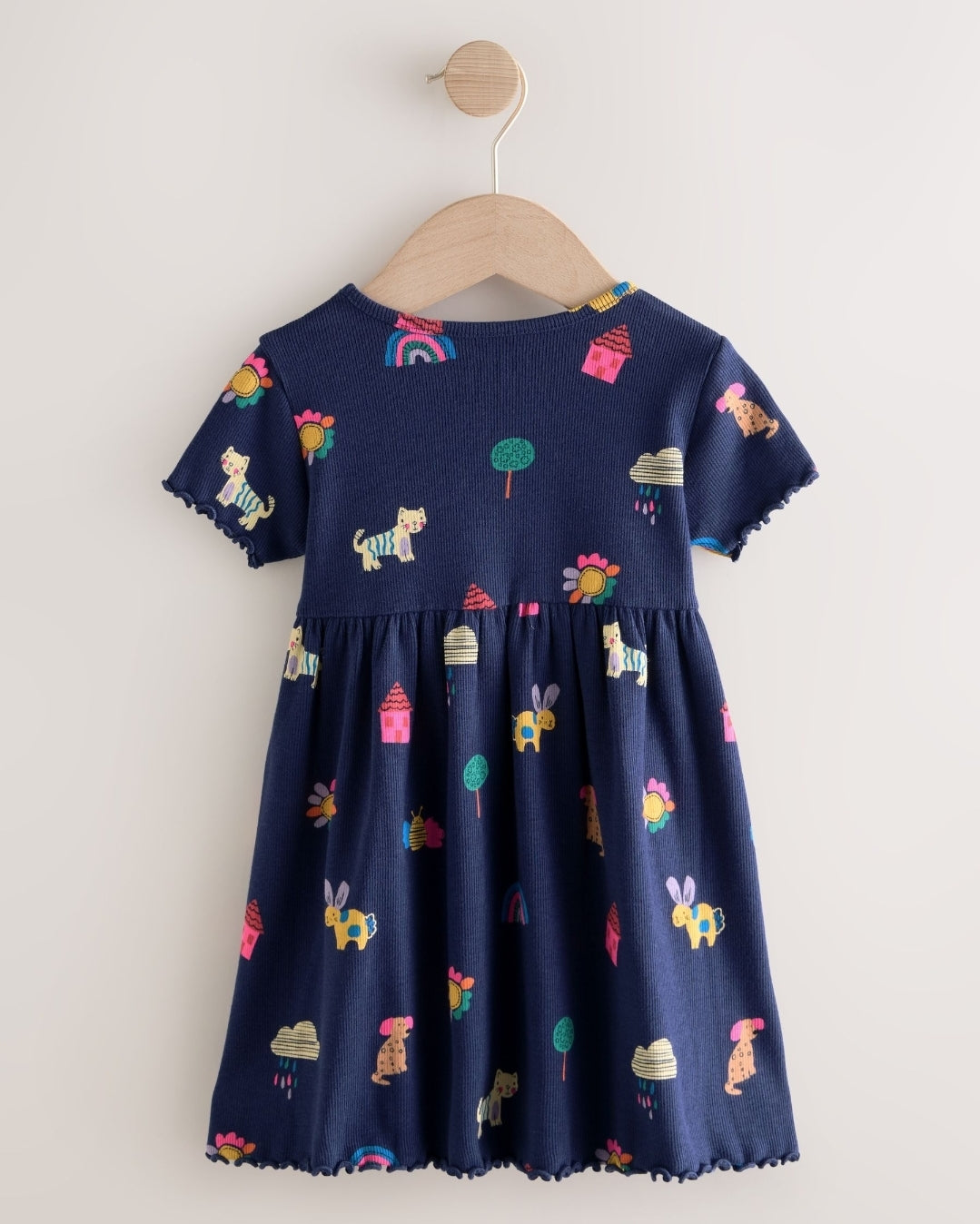 Navy Pets Short Sleeve Ribbed Dress