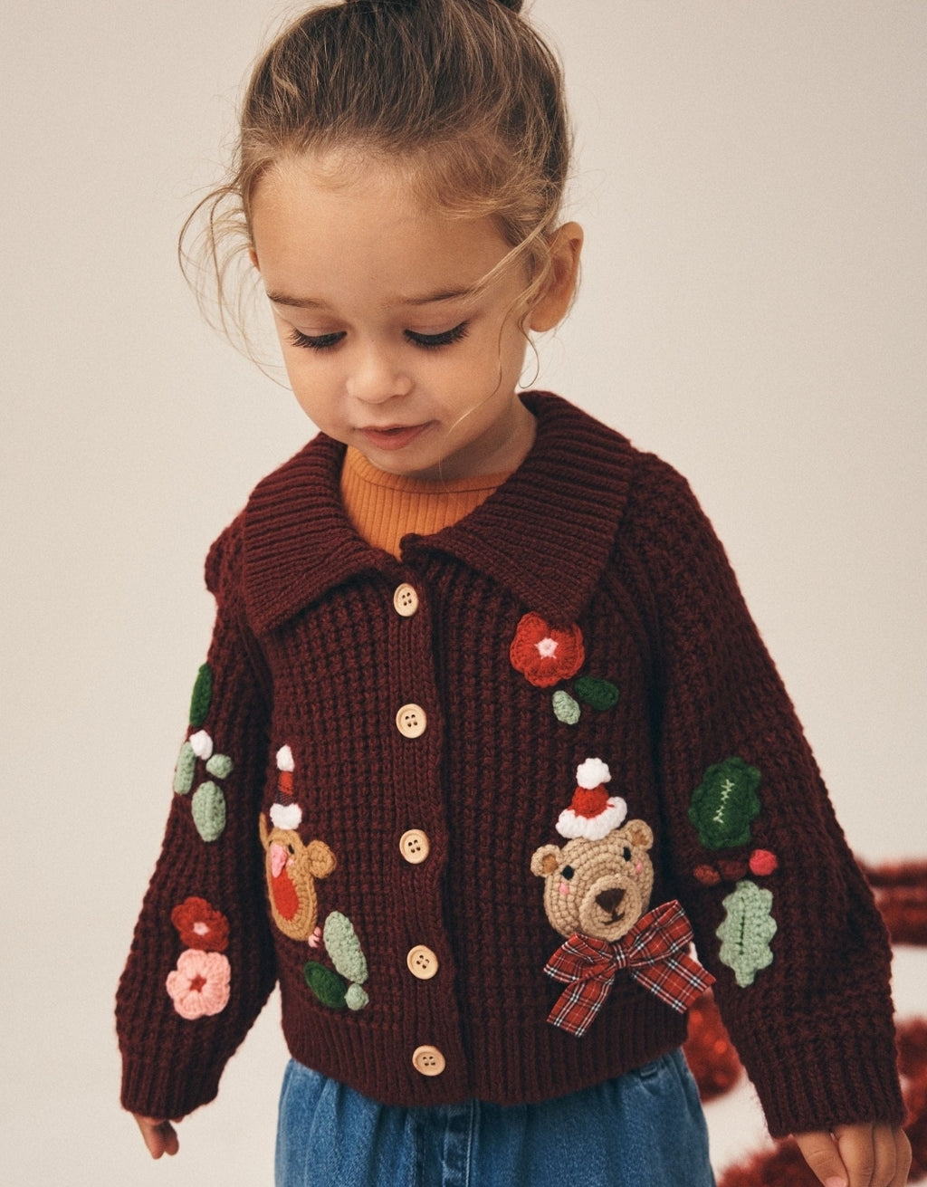Berry Robin and Bear embroidered
Christmas Cardigan