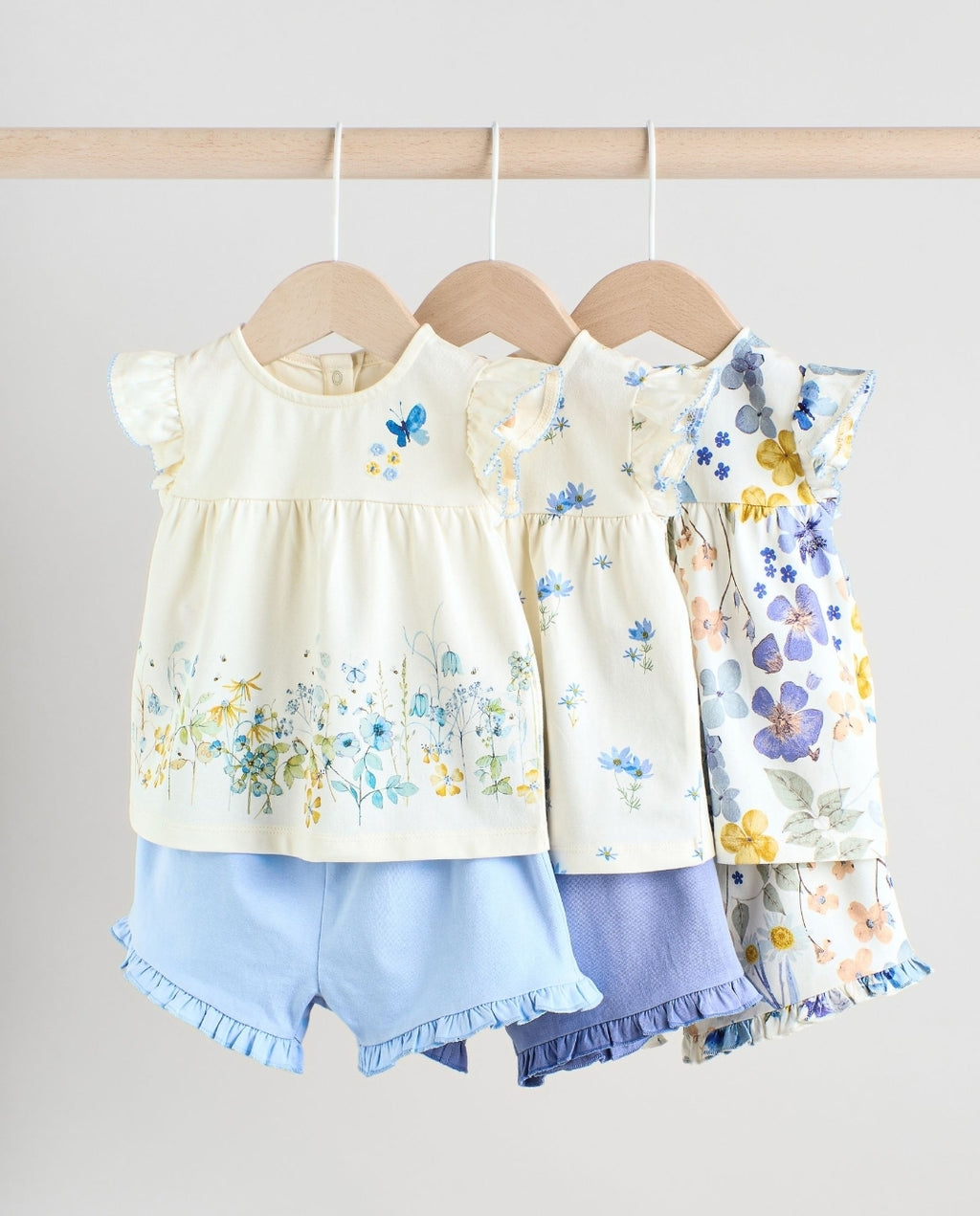 Blue/White Floral Baby Frill T-Shirt and Shorts Set 6 Piece