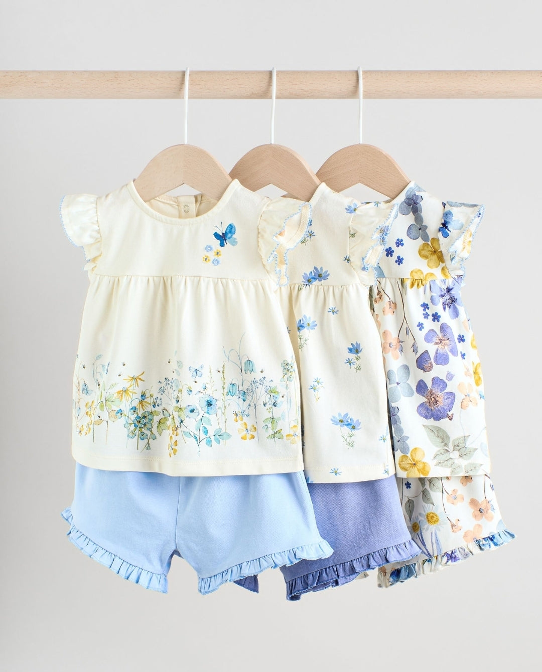 Blue/White Floral Baby Frill T-Shirt and Shorts Set 6 Piece