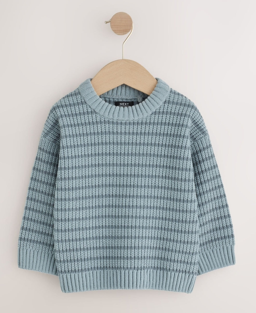 Blue Chenille Stripe Knitted Crew
Neck Jumper