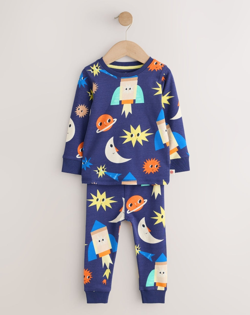 Ecru/Navy/Green Spaceship Relaxed Snuggle Pyjamas 3 Pack