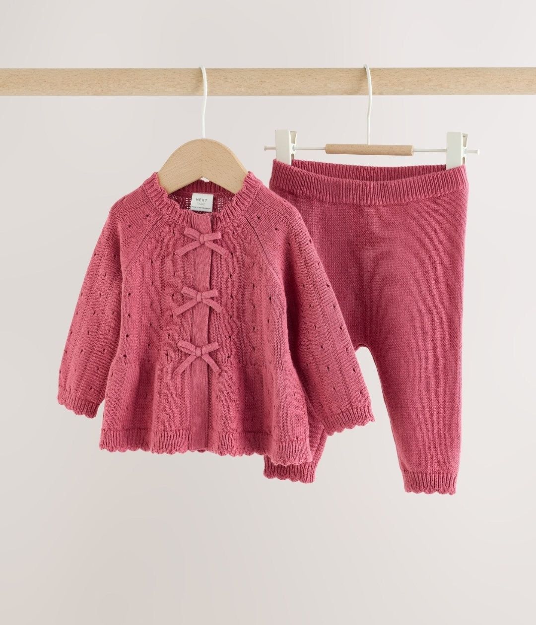 Pink Frill Knitted Bow Baby
Cardigan & Leggings Set 2 Piece