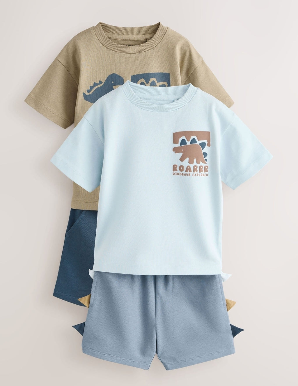 Blue/Brown Dinosaur Spikes Short Sleeve T-Shirt and Shorts Set 2