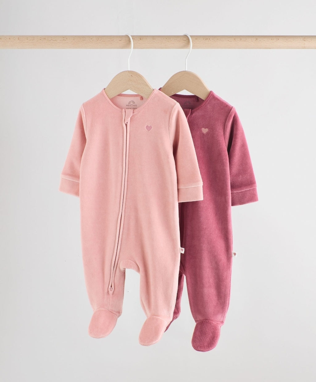 Pink Velour Baby Sleepsuits 2 Pack