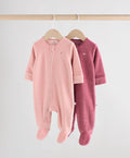 Pink Velour Baby Sleepsuits 2 Pack