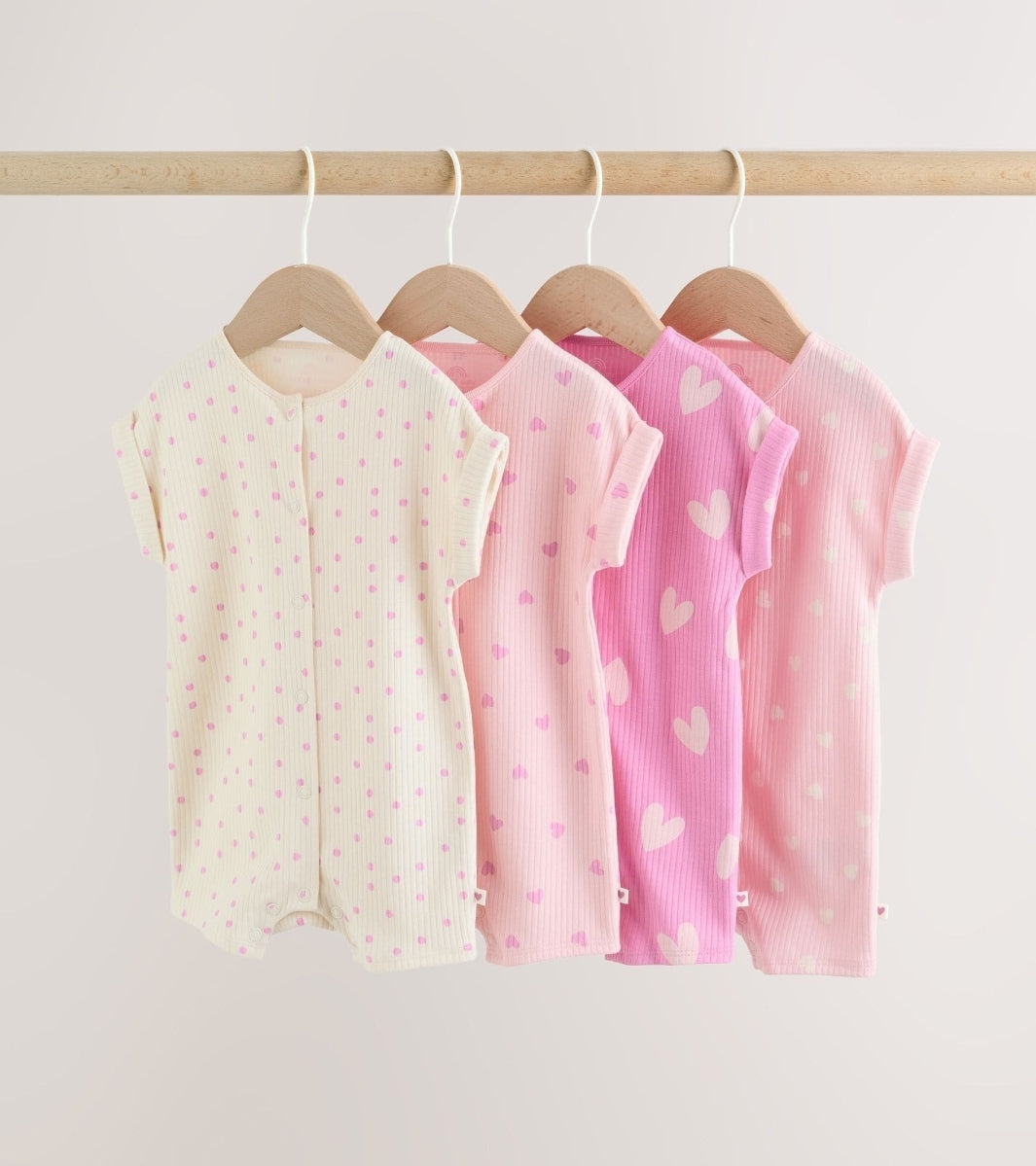 Pink Tonal Heart Popper Through Jersey Baby Rompers 4 Pack
