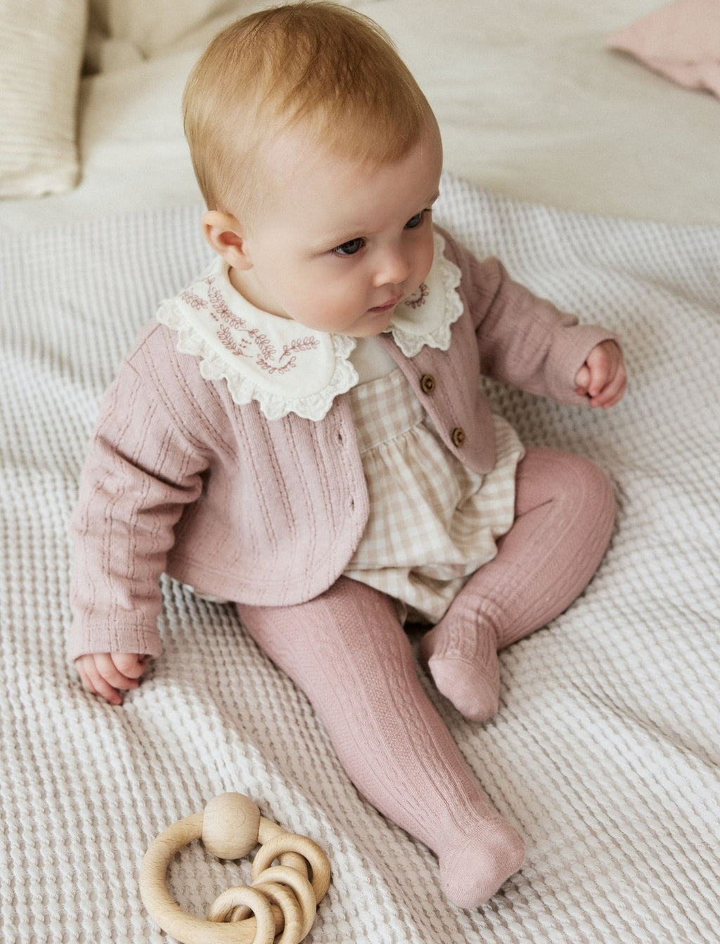 Pink Bubble Romper Long Sleeve Bodysuit Cardigan and Tights