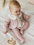 Pink Bubble Romper Long Sleeve Bodysuit Cardigan and Tights