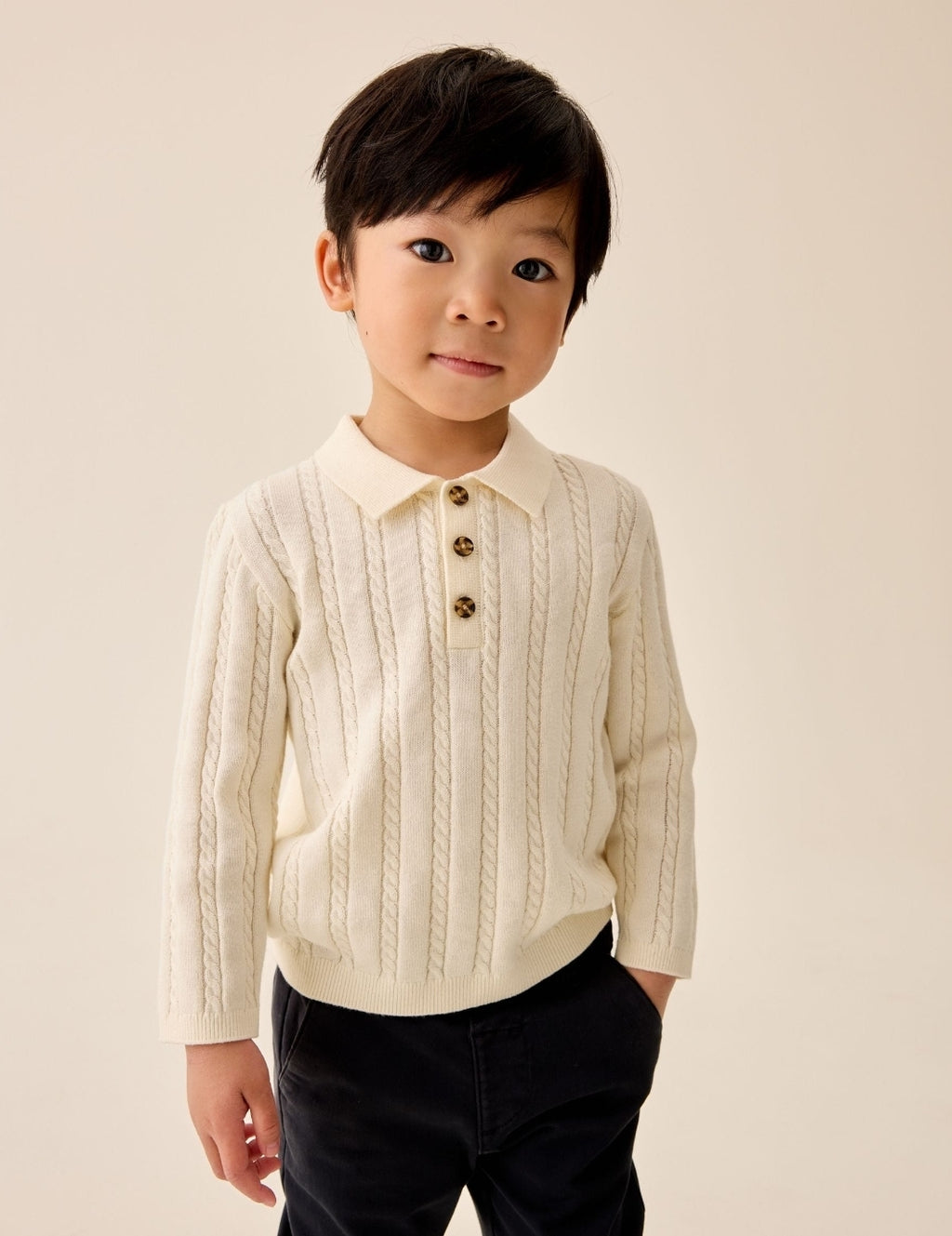 Ecru Cable Knit Polo Shirt