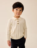 Ecru Cable Knit Polo Shirt