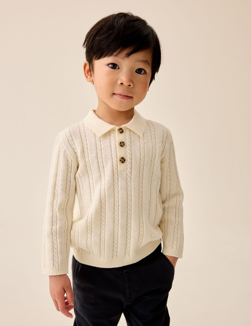 Ecru Cable Knit Polo Shirt