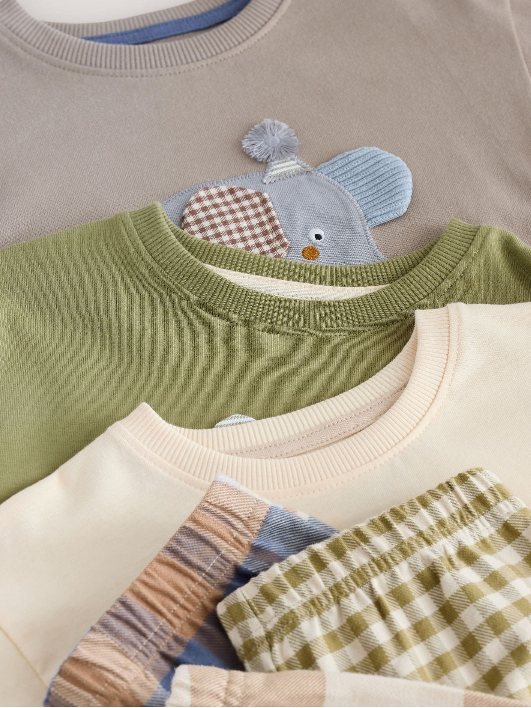 Olive Green/Stone/Ecru Animal
Check Woven Bottom Pyjamas 3