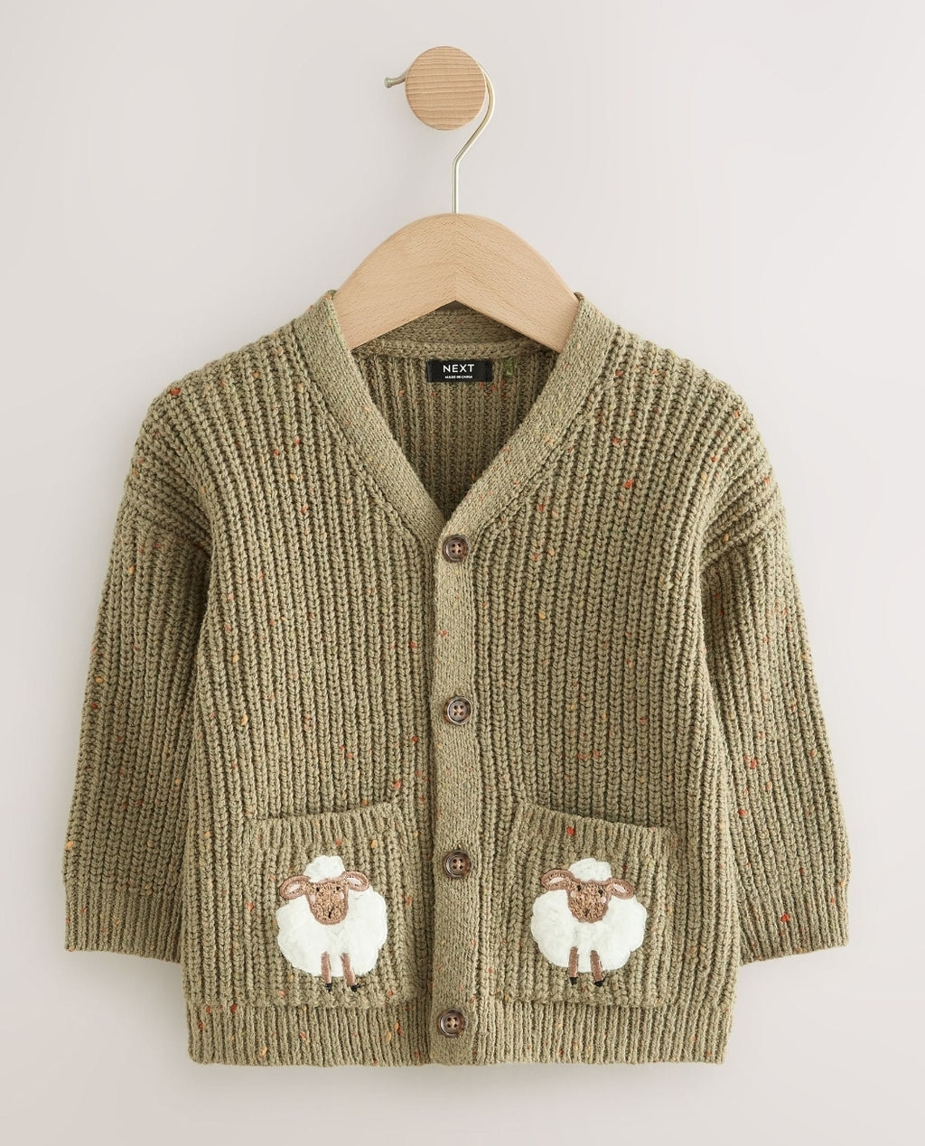 Khaki Green Sheep Character Cardigan