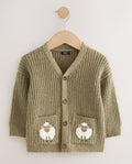 Khaki Green Sheep Character Cardigan