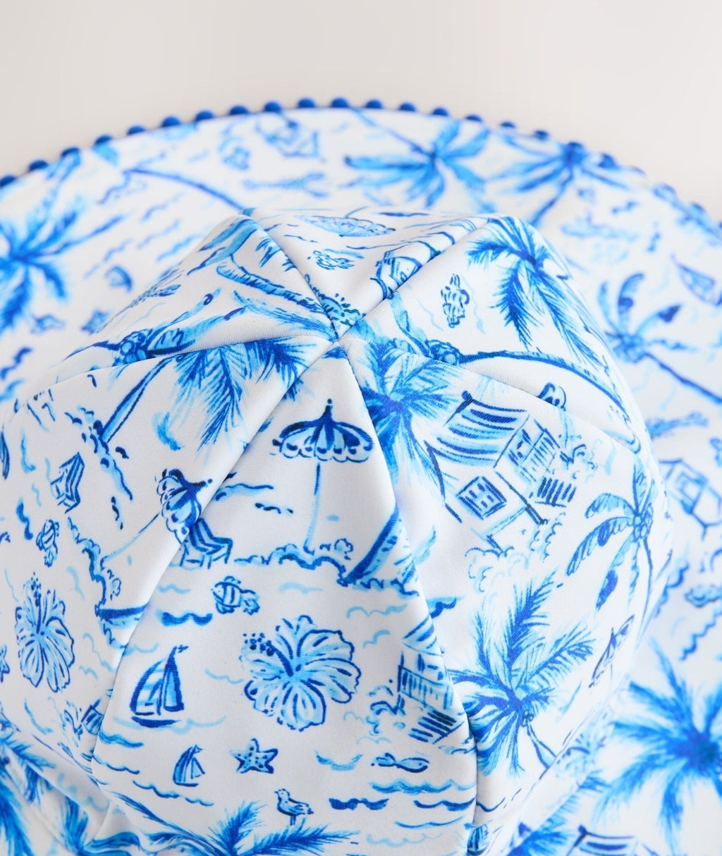 Blue Palm Print Swim Hat