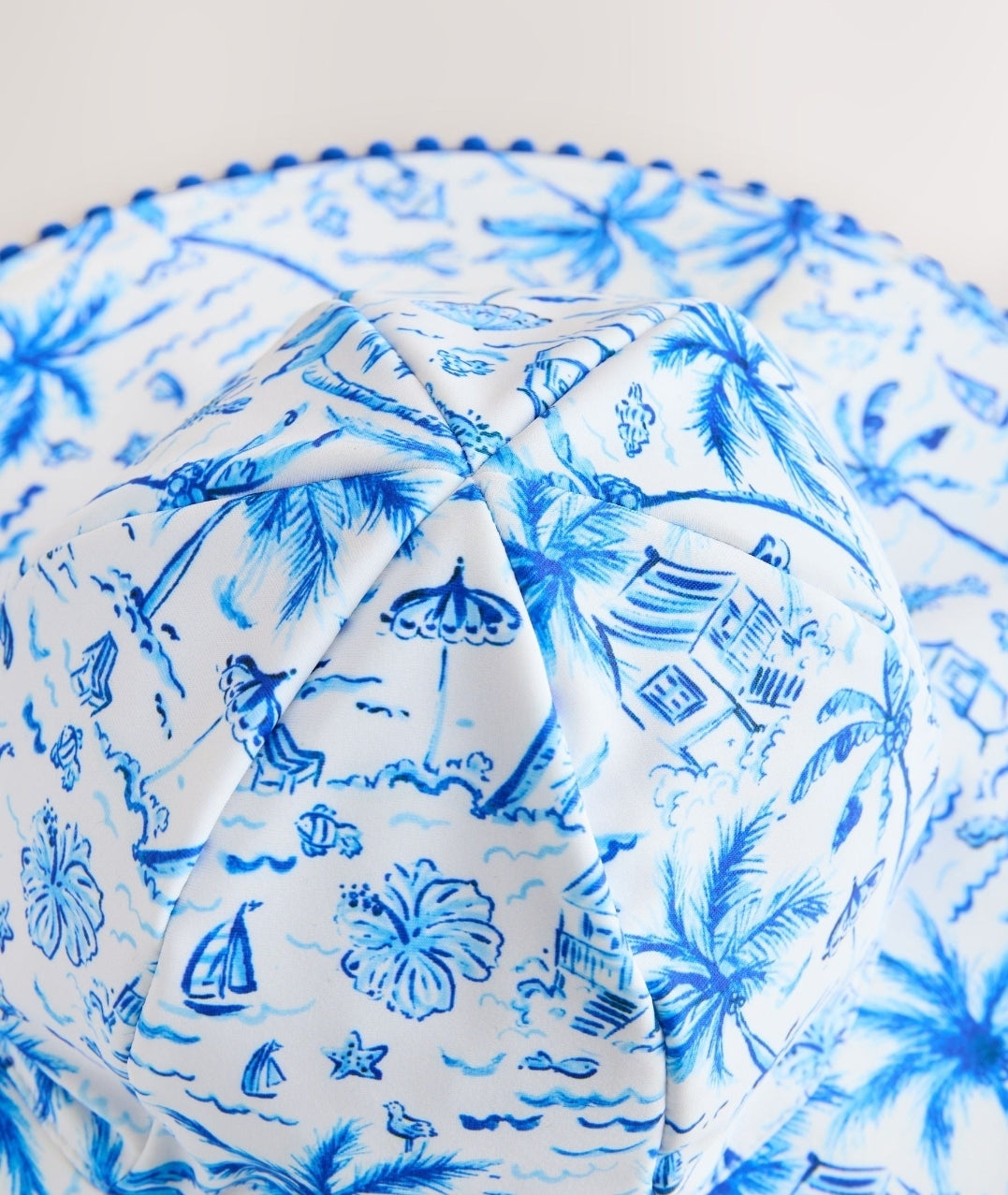 Blue Palm Print Swim Hat