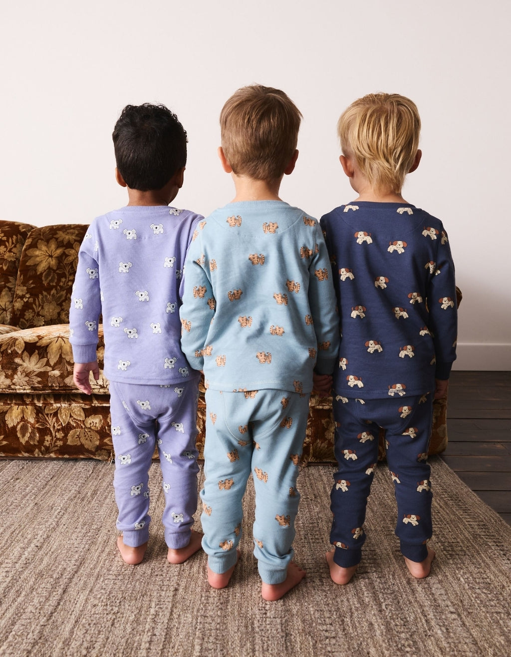 Blue/Green/Navy Animal Mini Print Snuggle Pyjamas 3 Pack