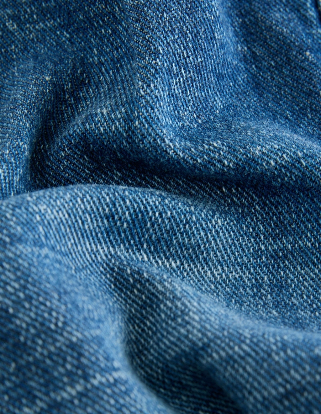 Mid Blue Denim Loose Fit Pleat Front Jeans