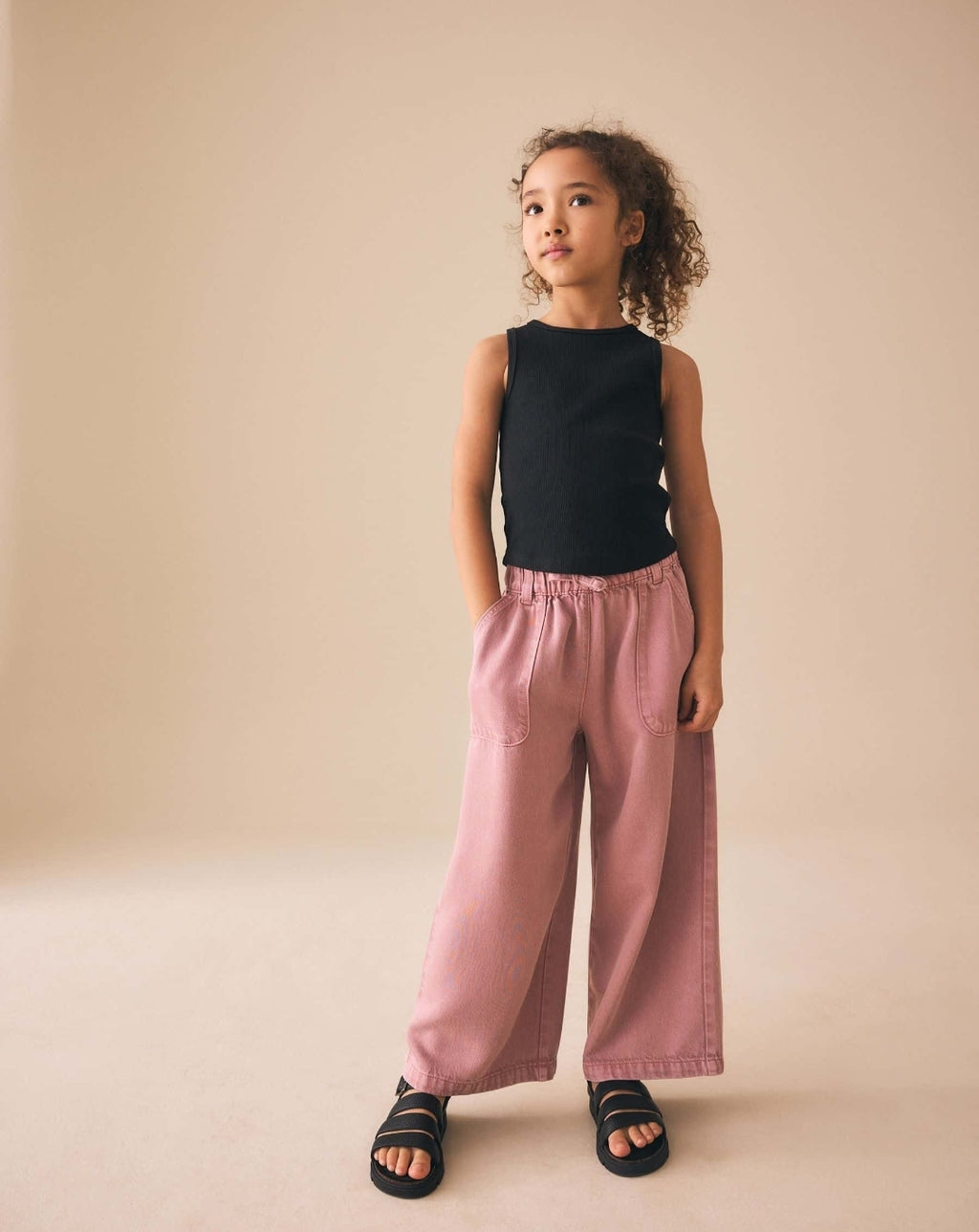 Pink Pull On Wide Leg Trousers