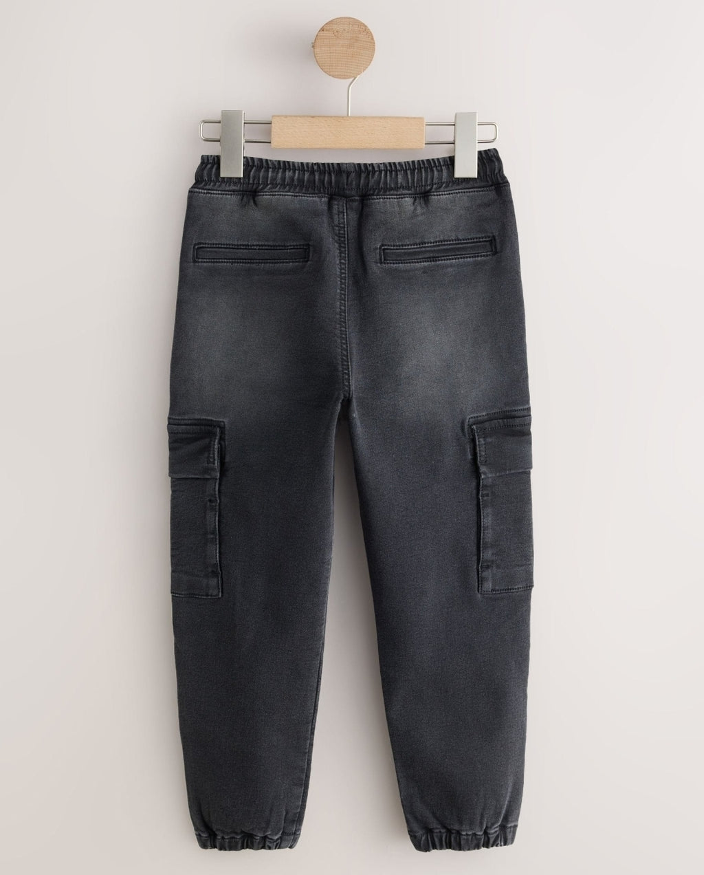 Black Loose Fit Elasticated Waist Denim Cargos Jeans