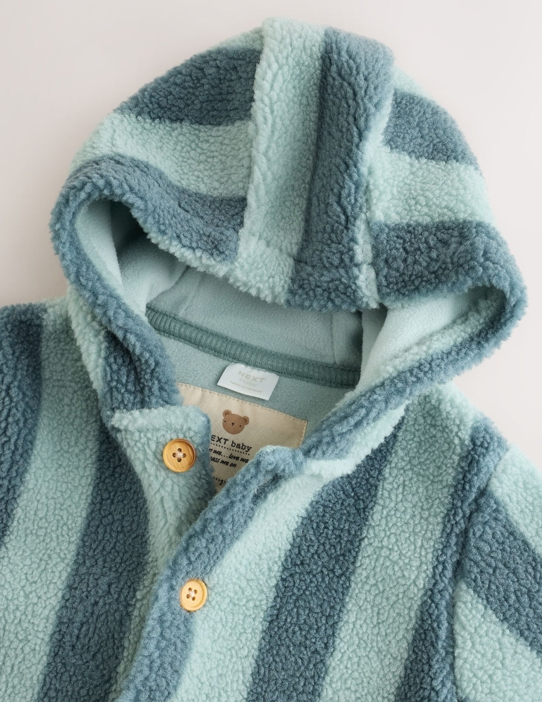 Blue Stripe Borg Button Hooded
Baby Pramsuit