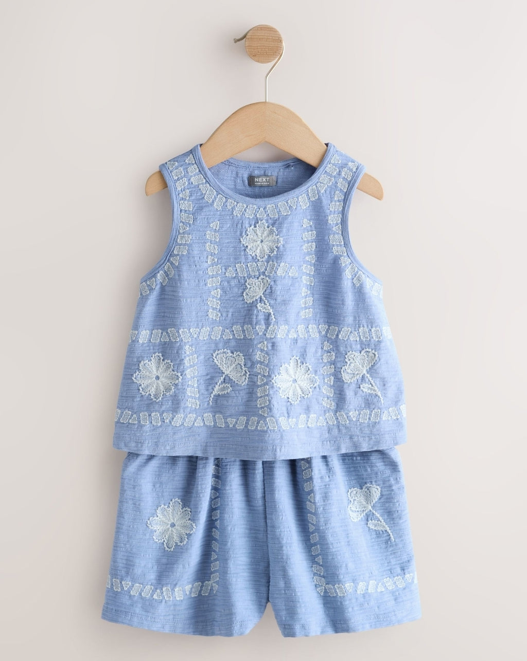 Blue Embroidered Vest and Shorts
Set