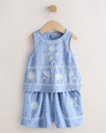 Blue Embroidered Vest and Shorts
Set