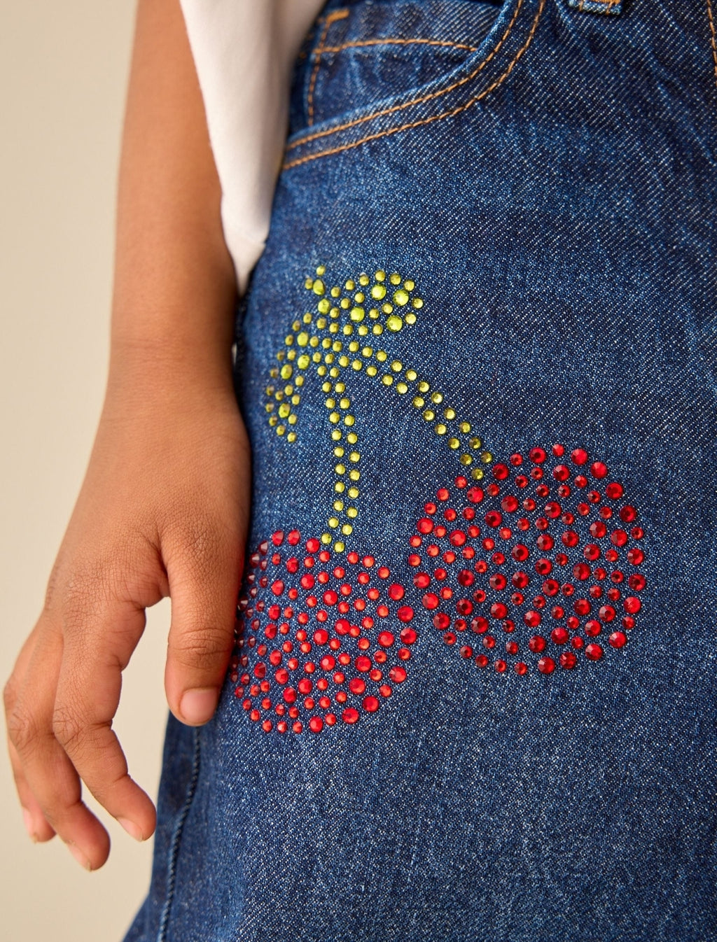 Dark Wash Diamante Cherries Barrel Jeans