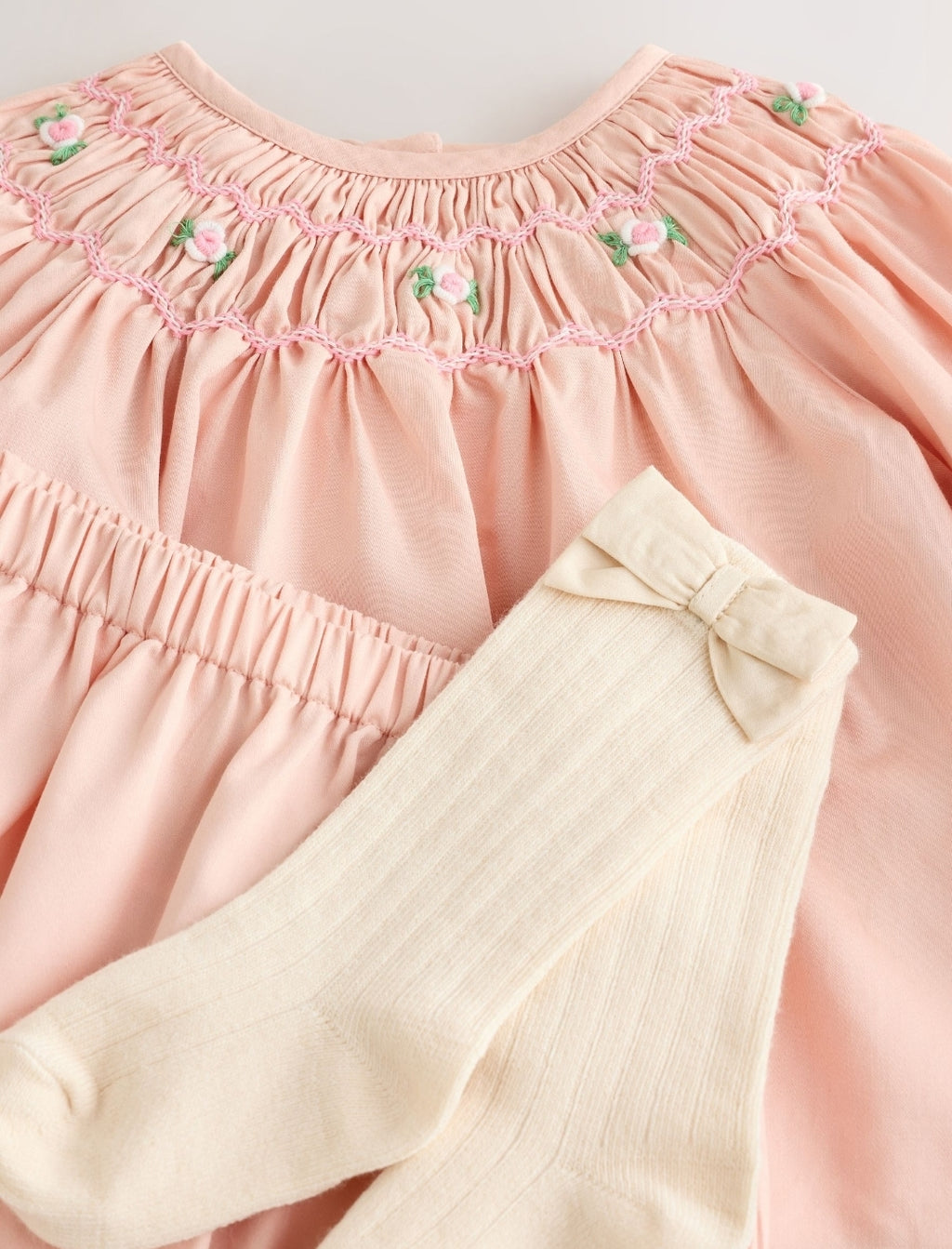 Pink Smock Woven Top, Shorts and Socks Baby Set 2 Piece