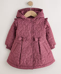 Dark Pink Shower Resistant 
Skirted Quilted Coat