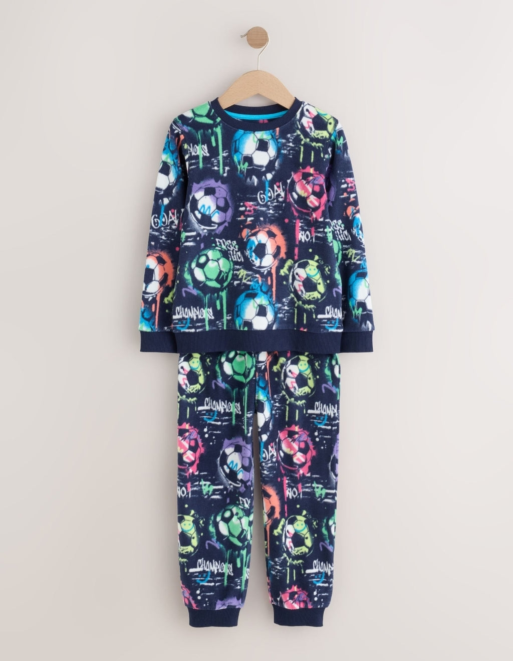Multi Bright Football Grafitti Printed Cosy Fleece Pyjamas
