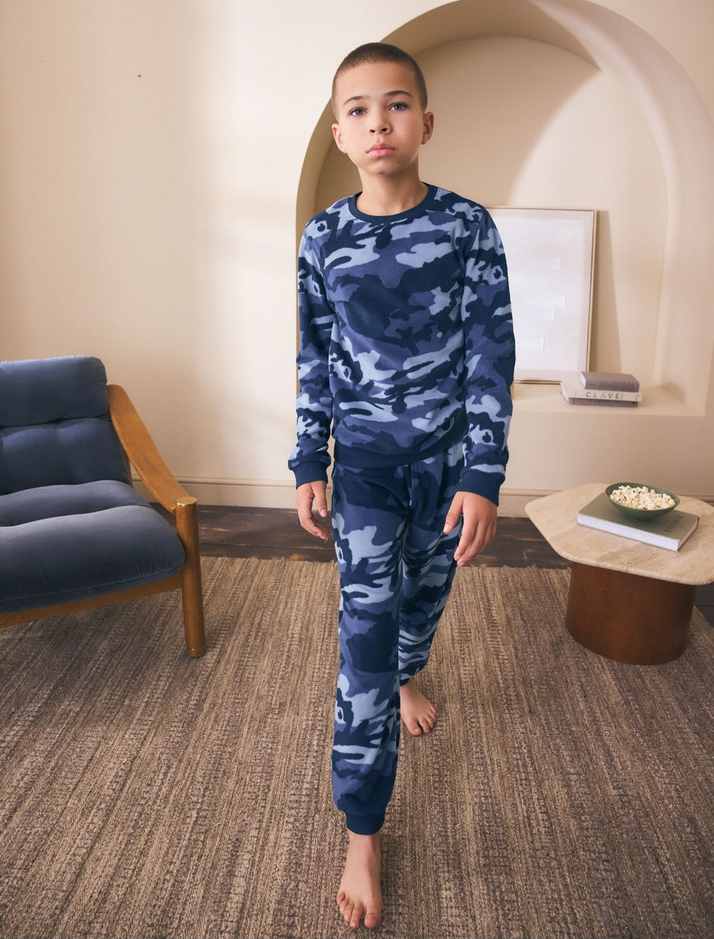 Blue Camo Printed Cosy Fleece Pyjamas