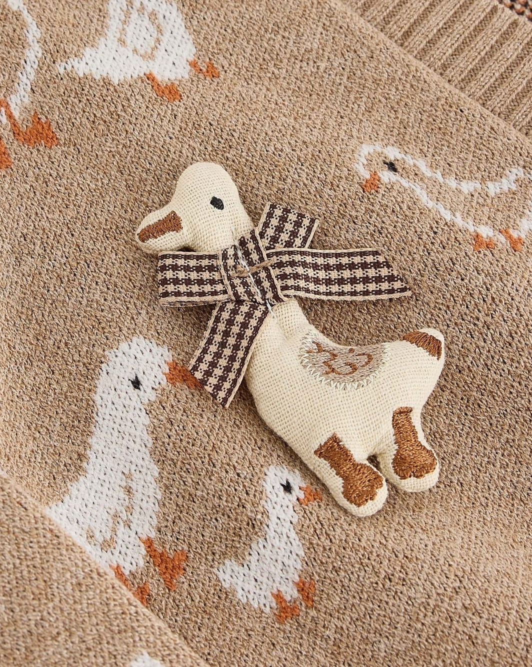 Oatmeal Goose V-Neck Cardigan