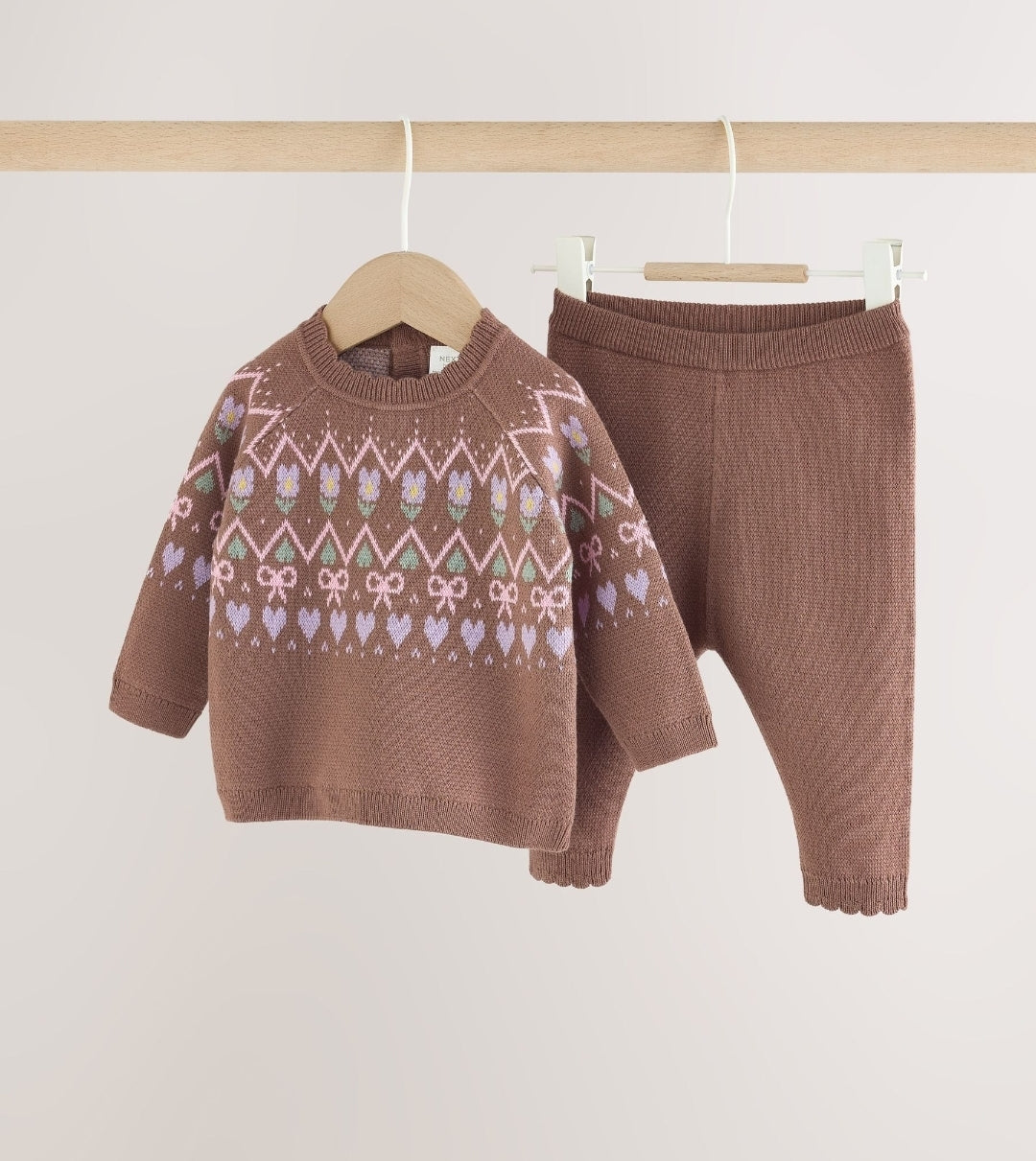 Chocolate Brown Fairisle Knitted
Jumper and Legging BabySet 2