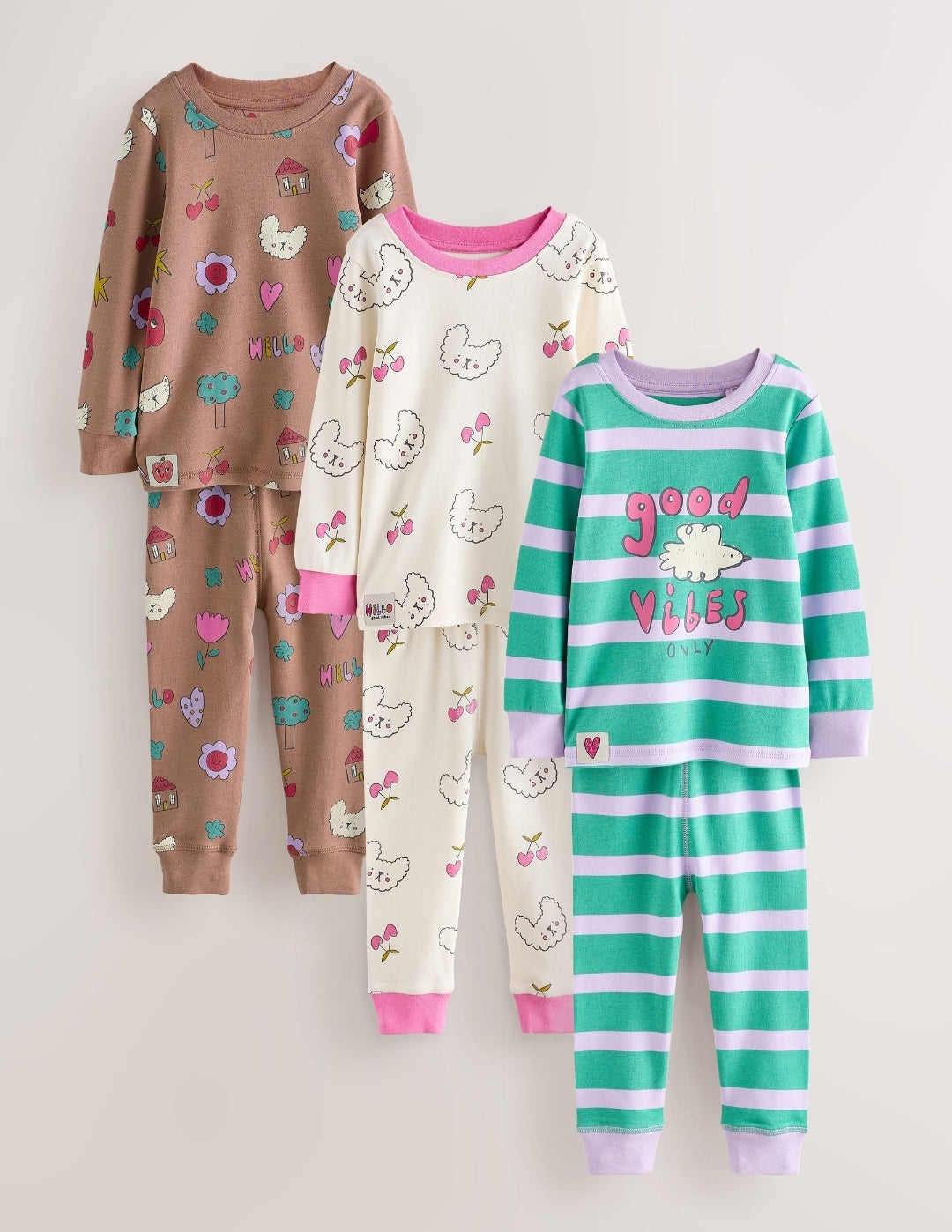 Green/Pink Snuggle Pyjamas 3 Pack