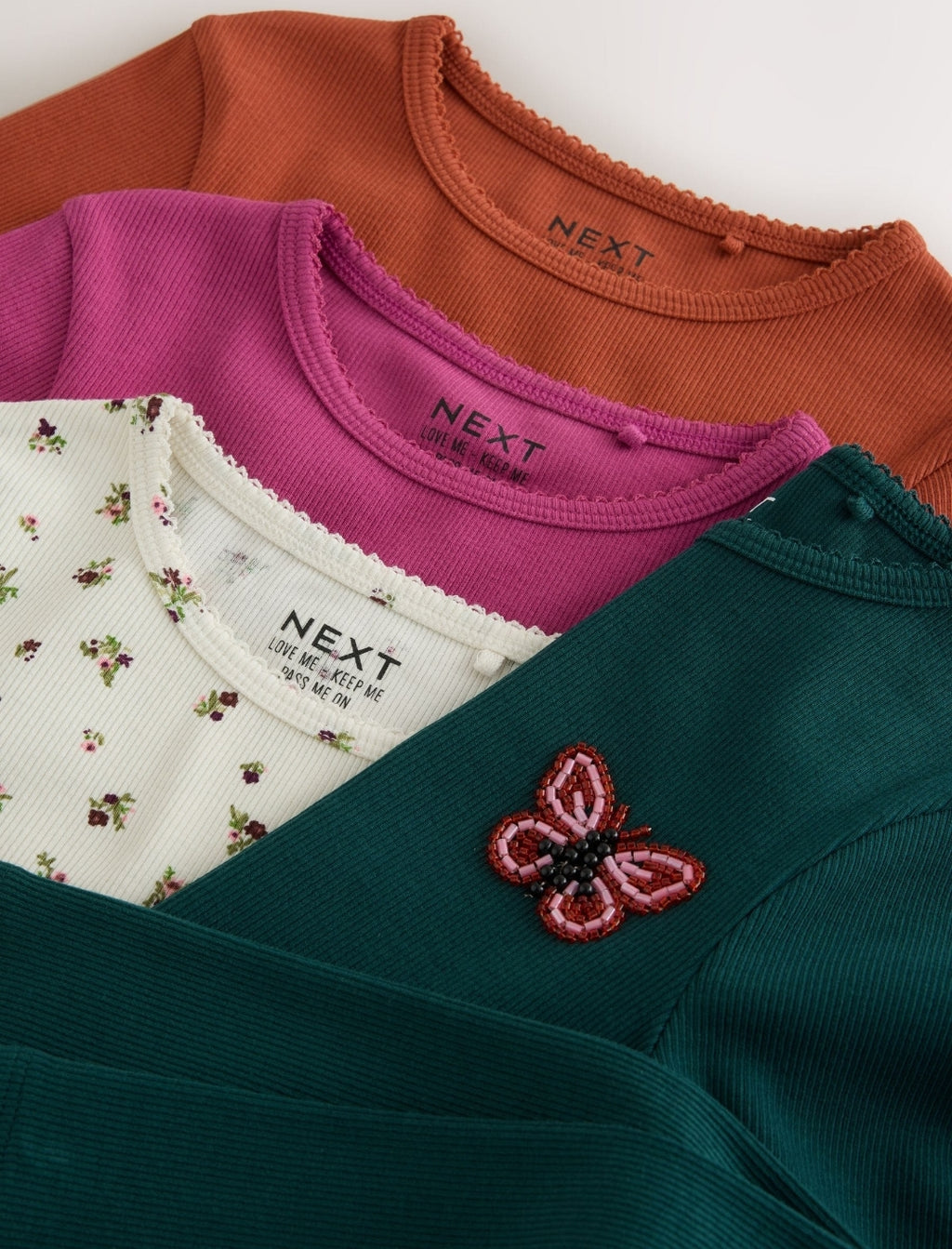 Green Butterfly Beaded Long Sleeve Tops 4 Pack