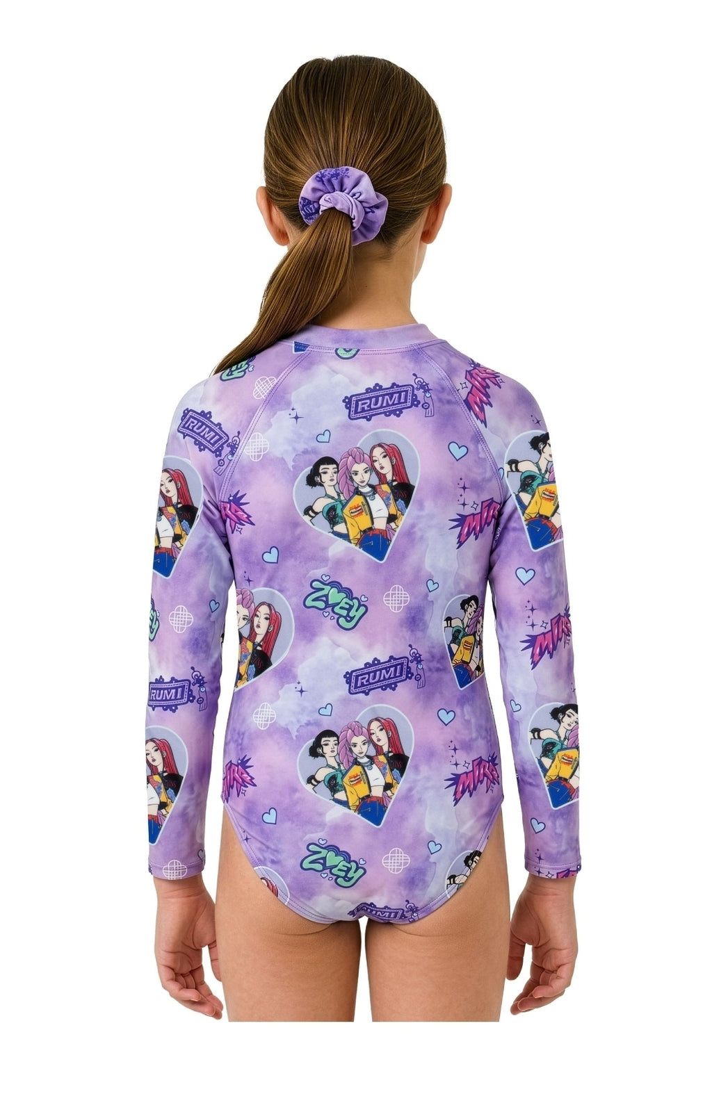 Character Purple K-Pop Demon Hunters Long Sleeve Swimsuit With Scrunchies