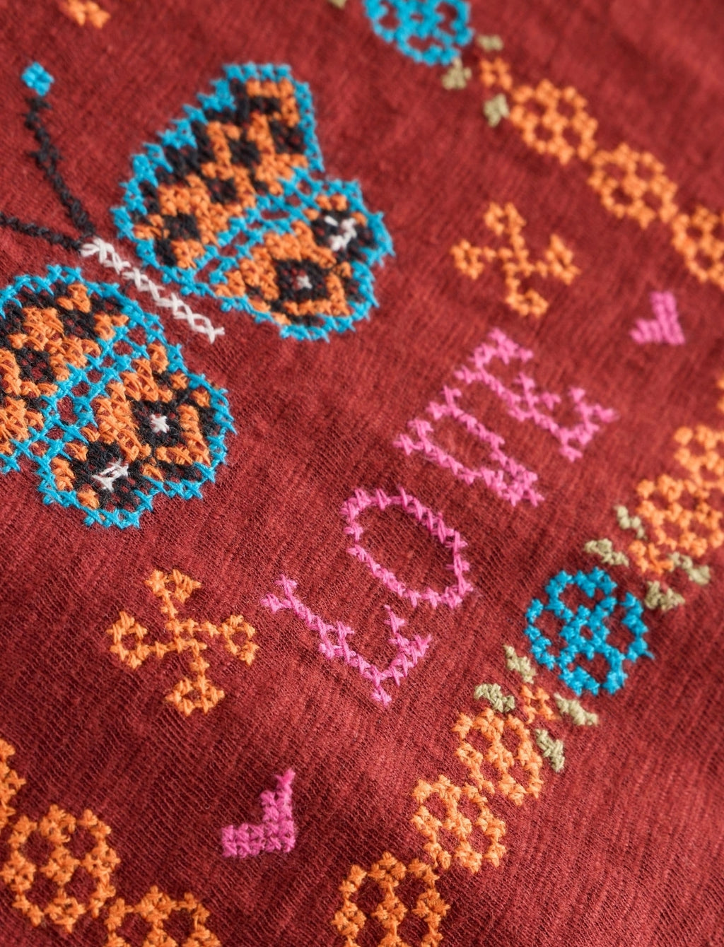 Brown Embroidered Butterfly Long Sleeve Top