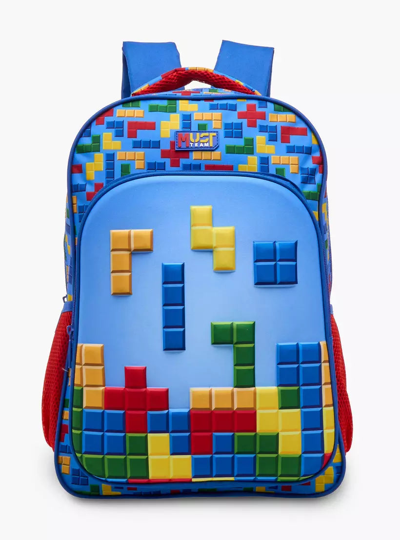 MUST 5-Piece Tetris Print 16-inch Backpack Set - 43x30x13 cms