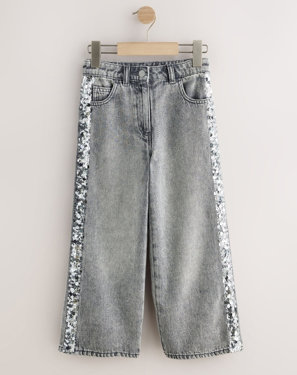 Grey/ Silver Sequin Side Tape WideJeans