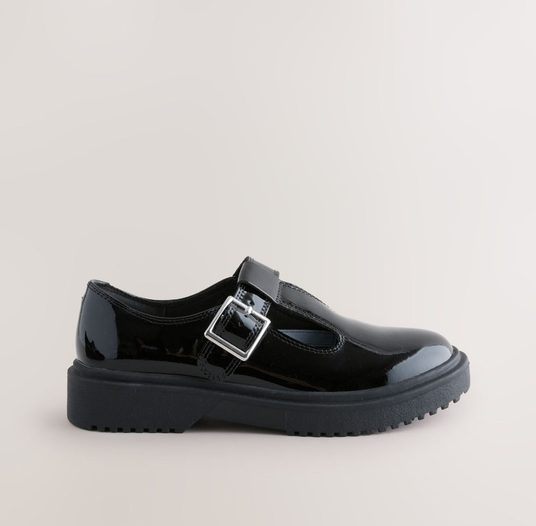 Black Chunky T-Bar School Shoes