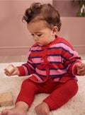 Red Stripe Knitted Bow Cardigan and Leggings Baby 2 Piece Set